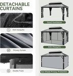 Aoxun 12FT X 16FT Hardtop Gazebo, Outdoor Pergolas with Mosquito Netting and Curtains, Galvanized Steel Double Roof Permanent Aluminum Gazebo, for Gardens, Decks, Patios, Parties, with Ground Nails