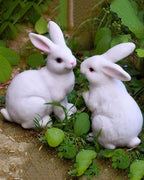 1 Pair Garden Statues Bunny Decor Resin Rabbit Figurine Cute Fairy Garden Decor Outdoor Statues for Patio Yard Porch Balcony Gifts for Women Mom Grandma White