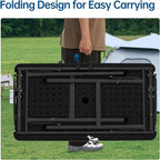 Outdoor Ice Cooler Folding Table, Portable Cooler Table with Removable Matching Skirt, Folding Ice Chest Table with Place Holder Black