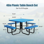 8-Person Picnic Tables for Outdoors, Industrial 46" Expanded Metal Square Picnic Table with 4 Benches & Umbrella Hole, Outside Table and Bench Set for Garden, Backyard, Porch, Patio, Blue