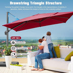 Hotime 10ft Patio Umbrella Outdoor Patio Windproof and Height adjustable, Heavy Duty Aluminum Square Offset Patio Umbrella Cantilever Pool Umbrella with 360°Rotation for Garden Deck Pool, Wine Red