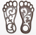 Sungmor Heavy Duty Cast Iron Stepping Mats for Front Door, 2PC 11.8 Inch Long Sturdy Metal Left & Right Footprint Stepping Stone, Retro Elegant Decorative Mat for Garden Lawn Panel Walkway Landscaping