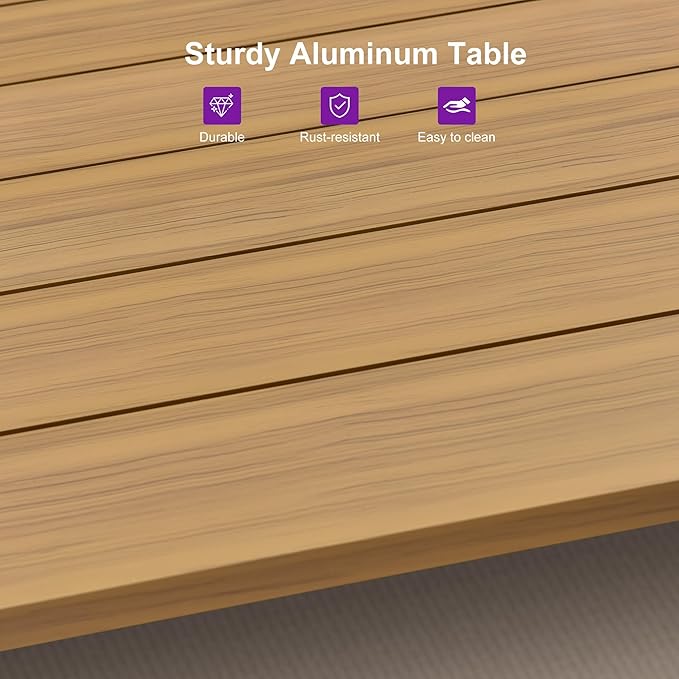 PURPLE LEAF Outdoor Dining Set All-Weather PE Rattan Outdoor Patio Furniture Set with All Aluminum Frame Rectangular Table and Chairs 9 Pieces Set for Lawn Garden Backyard Deck, Teak