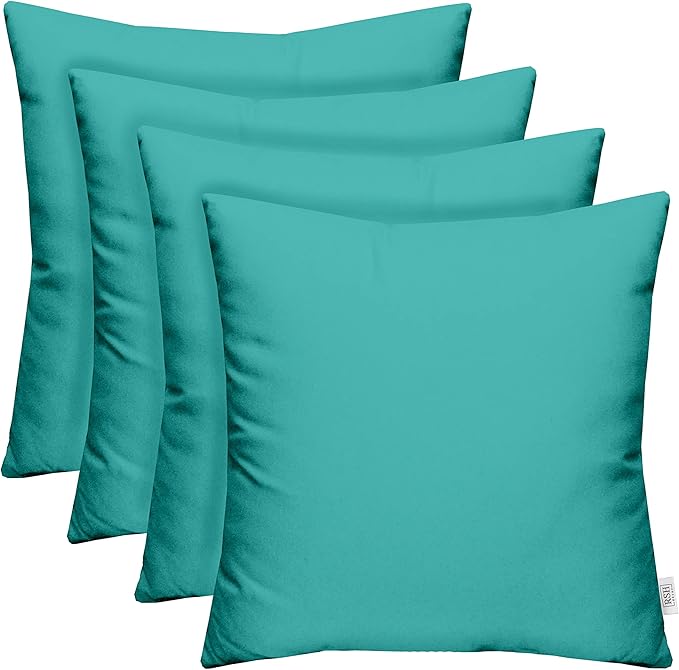 RSH DECOR: Sunbrella Square Throw Pillows Set of 4 | 24" x 24" | Water and Fade-Resistant Performance Fabric | Outdoor Pillow Covers with Down-Alternative Inserts | Canvas Aruba