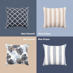 2 Pack Outdoor Throw Pillows 26x26 Inch Water-Resistant Decorative Pillow Cushions with Insert for Patio Garden Porch, Blue Leaves