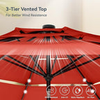 PHI VILLA 10ft Patio Umbrella with Light, Outdoor Large Auto-Tilt 3 Tier Market Table Umbrellas with 8 Sturdy Ribs and 1.5" Pole for Lawn Poolside Garden Terrace, Orange Red