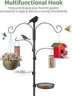 Bird Feeder Pole, 91in 4 Hook Bird Feeding Station with Adjustable Shepherds Hooks, Birds Feeder for Outdoors with Pole 5 Prongs Base Attracting Wild Birds (ATR Deco, Black 91in)