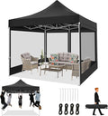 COBIZI 10x10 Heavy Duty Pop Up Canopy with 4 Mosquito Netting Wall, Easy Set Up Commercial Gazebo Party Tent, Outdoor Instant Screen Canopy for Backyard, Patio, Garden, Black
