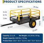 GarveeLife Lawn Mower Trailer ATV Dump Cart Tow Behind, 1600 Lb Utility Garden Cart, 22 Cu.Ft, Heavy Duty Steel Garden Utility Trailer with Removable Sides for Atvs, Utvs Lawn Garden Tractors