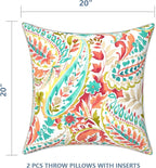 LVTXIII Set of 2 Patio Throw Pillows Waterproof 20"x20" Fade Resistant Outdoor Throw Pillows with Inserts, Fluffy Decorative Garden Toss Pillow Cushions for Home Patio Coach Sofa Use, Pretty Paisley