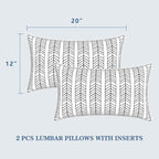 LVTXIII Set of 2 Outdoor Lumbar Pillows for Patio Furniture with White Piping, 12"x20" Fade Resistant Patio Lumbar Pillows with Inserts for Home Coach Sofa Use, Herringbone Black White