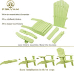 Psilvam Adirondack Chair, Oversized Poly Lumber Fire Pit Chair with Cup Holder, 350Lbs Support Patio Chairs for Garden, Weather Resistant Outdoors Seating, Relaxing Gift for Father & Mother (1, Green)