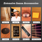 Infrared Sauna with Recliner, 2 Person Hemlock Wooden Dry Saunas with 220V/3400W, Indoor Home Sauna Spa with 9 Heating Panels, Bluetooth Speaker, 7 Color Lights, Oxygen Bar