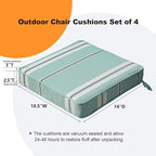 Square Corner Seat Cushions, 18.5" x 16" x 3", Set of 4, Indoor Outdoor Water Repellent Universal Chair Pads with Ties for Patio Furniture, Garden Deck Dining Chairs, Aqua Stripe