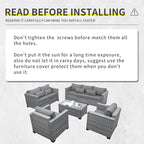 5 Piece Wicker Patio Furniture Sets Outdoor Conversation Set, PE Rattan Sectional Sofa Couch with Storage Table and Non-Slip Grey Cushions, Furniture Covers Included