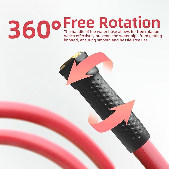 Solution4Patio Short Lead-in Red Garden Hose 3/4 in. x 10 ft. -Heavy Duty Durable Flexible Lightweight Water Pipe -Brass Aluminum Male/Female Fittings for Household & Commercial -Kink Free, No Leaking