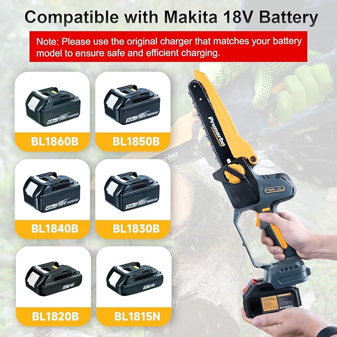 2 In 1 Mini Chainsaw 8 Inch Cordless Hand-Held Electric Chain Saw with Pole Compatible with Makita 18V Batteries Branch Cutter 8000mAh Battery PR-E8-Set