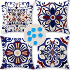 Cirzone Outdoor Pillow Covers 18x18 Set of 4 Morden Blue Geometric Patterns Waterproof Throw Outdoor Pillows Boho Decorations for Funiture Patio Garden Home