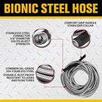 Bionic Steel 25 Ft Metal Garden Hose with Nozzle, 25Ft x 5/8 In. Premium 304 Stainless Steel Metal Water Hose, Flexible Non Kinking, Lightweight, Heavy Duty, for Yard, Outdoor