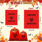 12 Pcs Large Halloween Leaf Bags Biohazard Halloween Decorations Halloween Trash Bags for Leaves Plastic Yard Lawn Waste Bags Scientist Biohazard Bags Outdoor Biohazard Zombie Party Decorations (Red)