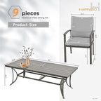 HAPPATIO 9-Piece Patio Dining Set - All Aluminum Table and Chairs for 8, Includes Rectangular Table and 8 Chairs with Cushions, Lawn, Garden