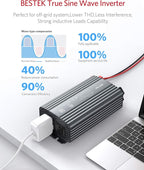 BESTEK 500W Pure Sine Wave Power Inverter DC 12V to 110V AC Car Plug Inverter Adapter Power Converter with 4.2A Dual USB Charging Ports and 2 AC Outlets Car Charger, ETL Listed, Grey