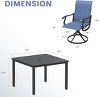 VICLLAX 5 Pieces Outdoor Dining Set, Patio Furniture Set of 4 Patio Swivel Dining Chairs and Square Patio Table, Navy Blue Chairs & Black Tabletop