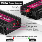 2300W Power Inverter,12V DC to AC 110V120V Peak Power 4600W with 2AC Outlets and 2.4USB Port,LCD Display Car Inverter for Power Converter Outdoor Activities,Emergency,Vehicles Truck RV Solar System
