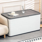 100 Gallon Plus Resin Deck Box, Waterproof Outdoor Storage Bin for Patio Furniture, Pool Accessories, and Garden Tools, Lockable & UV-Resistant, White