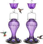 Kingsyard 2 Pack Glass Hummingbird Feeder 24 Ounces, 6 Feeding Ports, Hanging Bird Nectar Feeder for Outdoors Garden Yard Décor, Ant Moat Included, Purple
