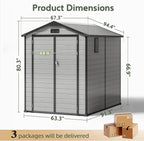 6×8FT Plastic Outdoor Storage Shed, Double Door Tool Shed with Transparent Roof and Vent, Lockable Door with Key, Storing Patio Furniture, Gardening Tools, and Bicycle Accessories.