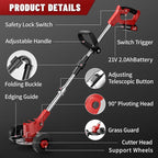 Cordless Electric Weed Wacker, 21V Battery Powered Weed Wacker with 3 Types Blades&2x2.0Ah Battery, Foldable Lightweight Weed Trimmer/Stringless Grass Trimmer/Brush Cutter with for Garden Yard