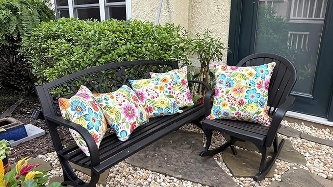 RSH DECOR: Square Throw Pillows Set of 4 | 20” x 20” | All-Weather Spun Fabric | Water and Fade-Resistant | Outdoor Accent Pillows for Patio Furniture | Gregoire Fresco