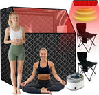 Smartmak 2 Person Portable Steam Infrared Sauna Box with 660nm Red Light Therapy Lamp for Home Relaxation, 4 L 1500W Steamer Extra Large Full Body Saunas Spa Tent, Remote Control, 2 Folding Chairs