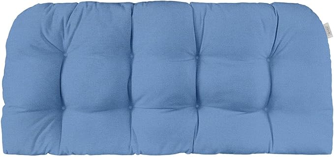 RSH DECOR Sunbrella Tufted Wicker Loveseat Cushion | 41” x 19" | Water and Fade-Resistant Performance Fabric | Outdoor Settee Cushion for Patio Furniture | Made in USA (Cast Ocean Blue)