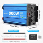 3000 Watt Pure Sine Wave Power Inverter 12V DC to 110V 120V Converter for Home, RV and Off-Grid Solar Systems with 3 AC Outlets, Dual USB Ports, LCD Display and Remote Control