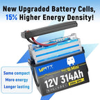 WattCycle 12V 314Ah (300Ah Equivalent) Mini LiFePO4 Lithium Battery - Bluetooth 5.0, 200A BMS, 4.01kWh Energy, Aluminum Cooling Fins & Braided Copper Wires for RV, Marine, Solar Home Storage (3 Packs)