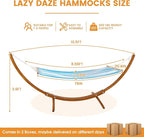 Lazy Daze Hammocks Cotton Fabric Spreader Bar Hammock and 10.5 Ft Wood Arc Hammock Stand Combo, for Indoor, Outdoor, Patio, Backyard, Blue and White