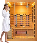 Luxury Dual-System Wood Sauna Room for 2-3 Person, Hybrid Indoor Sauna Spa,Canadian Hemlock, 4.5KW Heater, 195°F Steam+149°F Far Infrared, 10 Heating Elements, 220V, Oxygen Ionizer, 8mm Tempered-grass