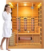 Luxury Dual-System Wood Sauna Room for 2-3 Person, Hybrid Indoor Sauna Spa,Canadian Hemlock, 4.5KW Heater, 195°F Steam+149°F Far Infrared, 10 Heating Elements, 220V, Oxygen Ionizer, 8mm Tempered-grass