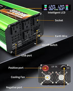 3000W Pure Sine Wave Power Inverters, LVYUAN 6000W Peak Power 12V DC to AC 120V Power Converter for RV, Truck, Outdoor, Remote Control Quadruple AC Outlets and USB Ports Inverter with LCD Display