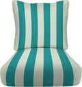 RSH DECOR: Deep Seating Cushion with Pillow Back | 25” x 25” Seat | Water and Fade-Resistant Spun Fabric | Outdoor Chair Cushion Set for Patio Furniture | Cancun & White Stripe
