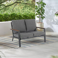 Soleil Jardin Aluminum Patio Furniture Loveseat, Outdoor 2 Seats Sofa Couch with FSC Certified Solid Wood Top, Outdoor Conversation Set Deep Seating Loveseat w/Removable Cushion, Dark Grey