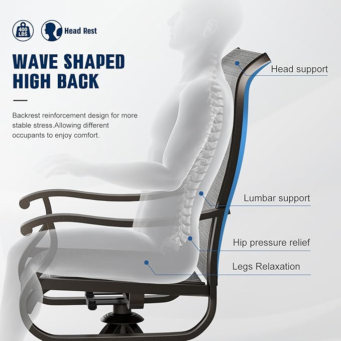 UDPATIO Patio Swivel Dining Chairs Set of 8, Outdoor Swivel Chairs Patio High Back with All Weather Textilene Metal Rocking Frame for Lawn Garden Backyard, Gray White