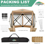 COBIZI 10x10 Pop up Gazebo Screen House Tent for Camping, Pop-up Camping Canopy with Sidewalls, Portable Outdoor Quick-Set Hub Tent with Carrying Bag&Ground Stakes, Khaki(Upgraded 2.0)