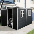 4x8 FT Resin Storage Sheds Outdoor with Floor, 2 Windows & Lockable Door Storage Shed - Waterproof Garden Tool Shed, Patio & Backyard Tool Storage Cabinet Use - Black