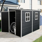 4x8 FT Resin Storage Sheds Outdoor with Floor, 2 Windows & Lockable Door Storage Shed - Waterproof Garden Tool Shed, Patio & Backyard Tool Storage Cabinet Use - Black
