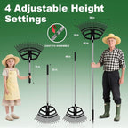 Adjustable Leaf Rake 30-65 Inch – 30 Tines Garden Rakes with Non-Slip Handle&Quick-Detach Head Lightweight Yard Rake for Wet Leaves, Pine Needles, Gravel