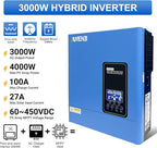 3000W Hybrid Solar Inverter 24V DC to 110V AC, Pure Sine Wave, Built-in 100A MPPT Controller, 98% Efficiency, Solar & Generator Input, Dustproof, for Home Backup RV Off-Grid