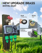 Insoma 3-Zone Sprinkler Timer with Brass Inlet + IPX5 Waterproof | Programmable Auto/Manual Irrigation Mode with Rain Delay & Large LCD | Water Hose Timer 3 Outlets for Garden, Lawn, Yard, Pool